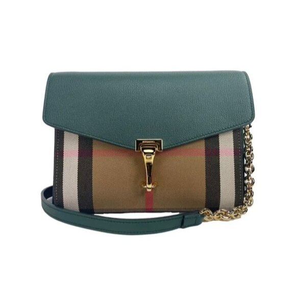 Burberry Small Macken Leather House Check Crossbody Bag Vintage Green - Picture 1 of 16